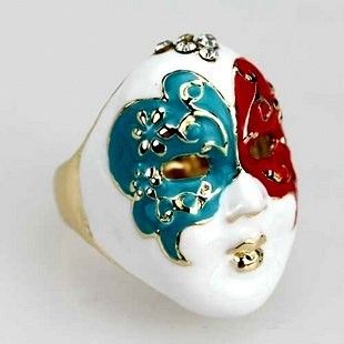 Vintage Art Deco enamel facial mask ring 6 designs available  