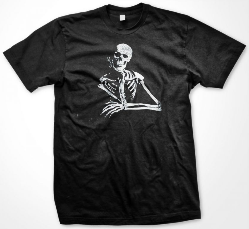 Funny Thinking Man Skeleton Arms Crossed Sitting Down Gothic Death 