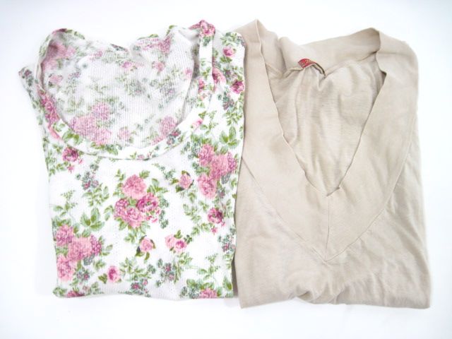 LOT 2 WOO ZOOEY Tan Floral Cotton Shirt Tops Size L/2  