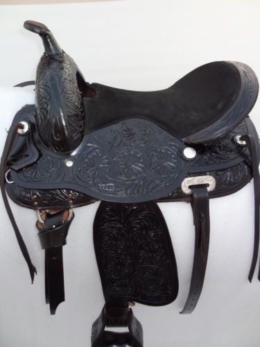 Improved Leather Treeless Western Saddle, Hand Tooled, Dark Brown, WTS 