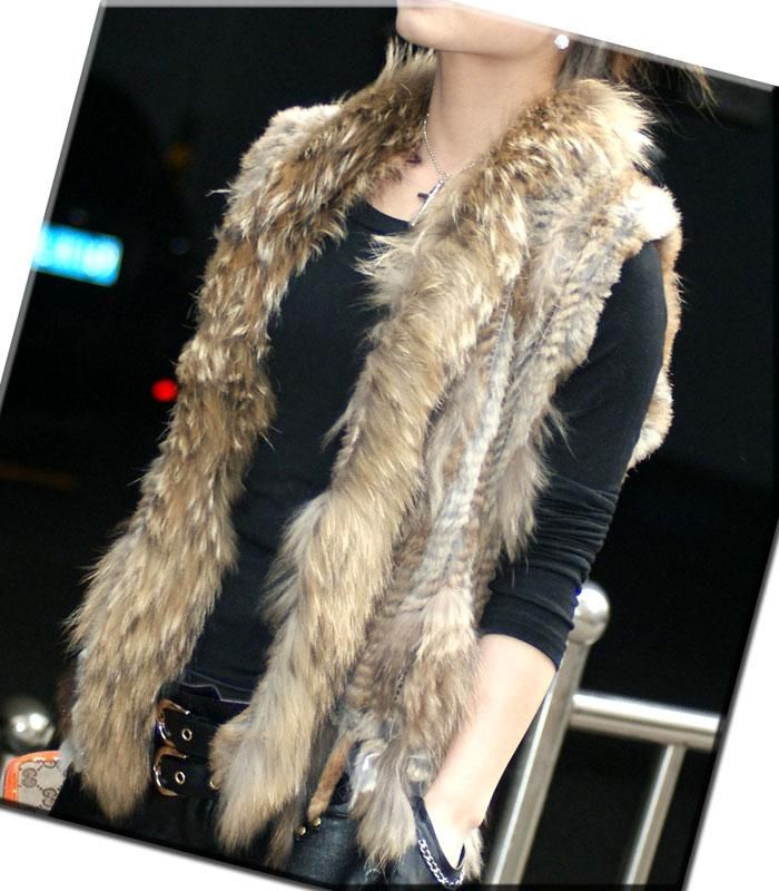 New Knit rabbit fur vest/gilet/with raccoon fur collar  