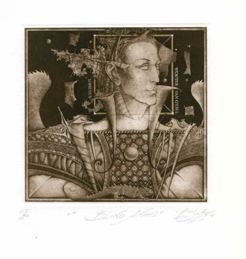 Blind Angel, Ex libris Etching by Roman Sustov  