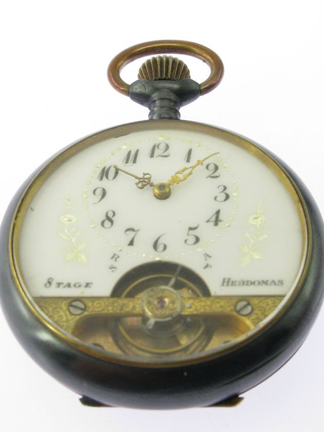 HEBDOMAS 8 TAGE WERK BRÜNIERTE TASCHENUHR CA. 1900