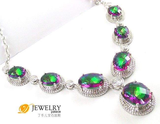 UNIQUE 33ct Mystic Topaz 925 Silver Necklace Pendant  