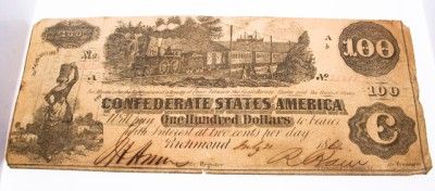 100 CONFEDERATE NOTE 1862  