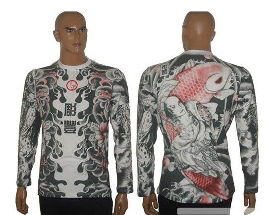 Japan Yakuza body tattoo fish Short T SHIRT Free ship  