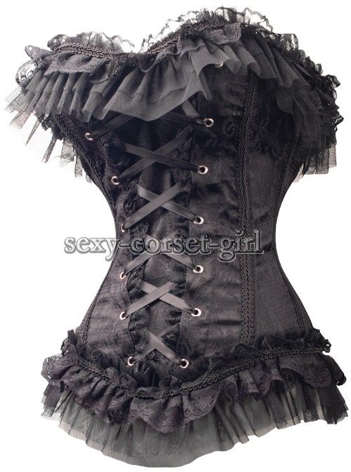 Gothic Black Lolita Corset with G String Victorian Bustier S 6XL A2771 