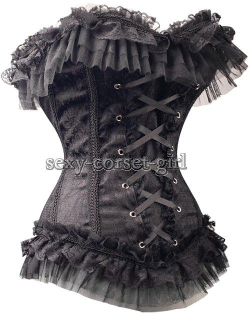 Gothic Black Lolita Corset with G String Victorian Bustier S 6XL A2771 