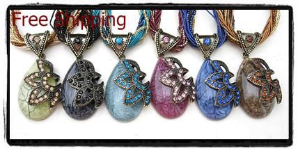 6pcs Wholesale Crystal Stone Pendant BOHO Necklace W119  