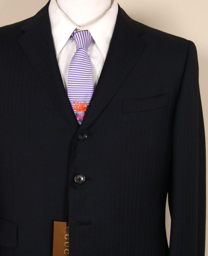 GUCCI SUIT $2465 DARK NAVY STRIPE WOOL/MOHAIR 4 BTN FALL/WINTER SUIT 