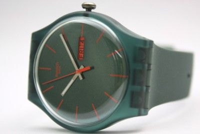   Swatch Grape Rebel Date Green Rubber Band Watch 42mm SUOG703  