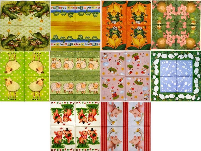 10 Styles Napkins paper, Decoupage, Collecting. Size 33x33 cm.  