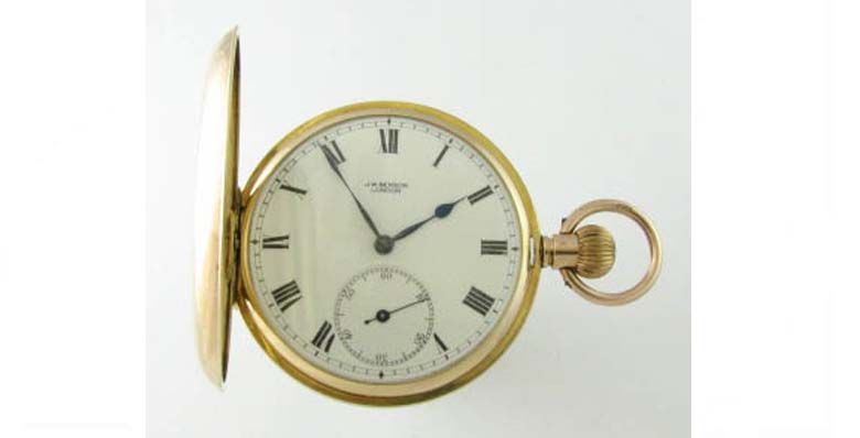 WW1 Rare & Mint 9k Gold J W Benson Hunter Pocket Watch 1914  