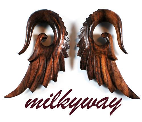 WOOD ANGEL WINGS EAR PLUGS ORGANIC NEW spiral gauge  