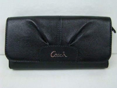   COACH Ashley Signature Leather Checkbook Wallet 46143 Black Authentic