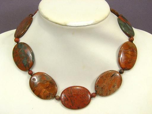 Necklace Rainbow Jasper 40mm Flat Ovals  