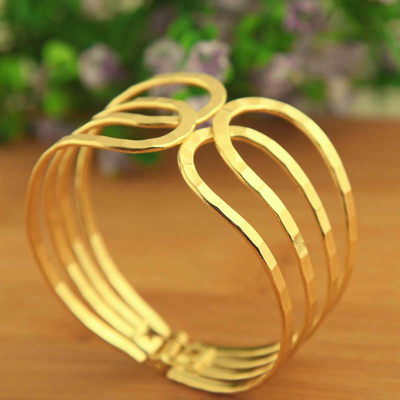 gold plated Chain wing wire chunky cuff bracelet retro  