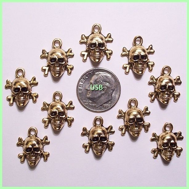 10 WHOLESALE SKULL CROSS BONES ~GP PEWTER CHARMS #28 2  