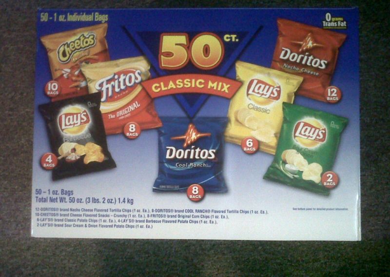 Variety Chips 50 Bags Cheetos Lays Fritos Doritos 1 oz  