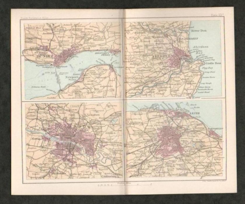 1890 Antique Map Scotland Scottish Cities Edinburgh  