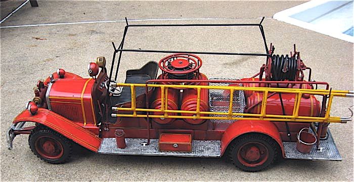 44.5 Antique Reproduction Tin Fire Truck Great Detail  