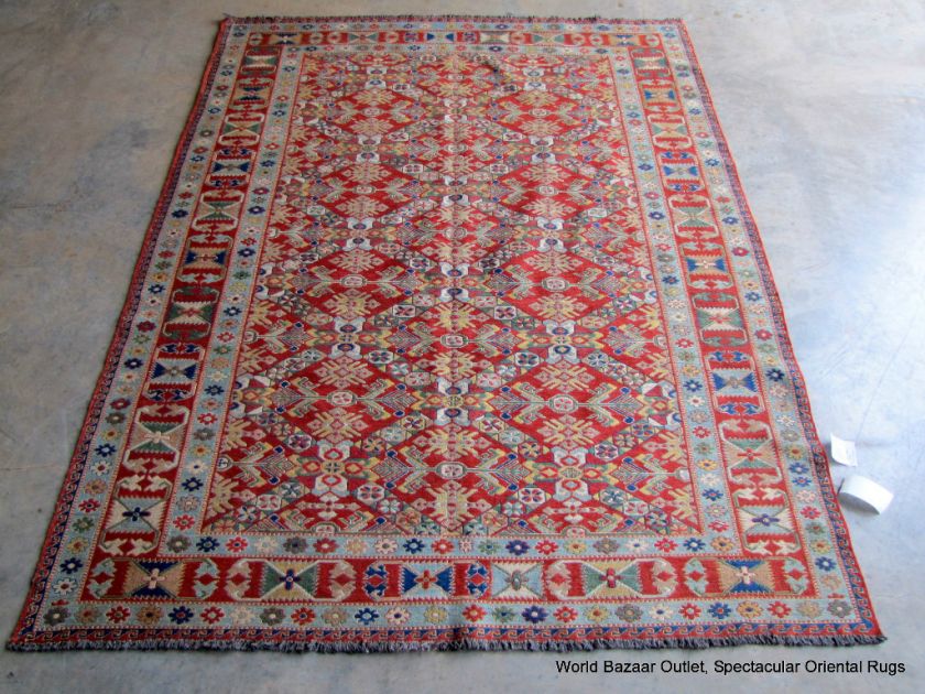 6x8 flat weave Caucasian Soumak sumak sumack Rug Red blue 24182 