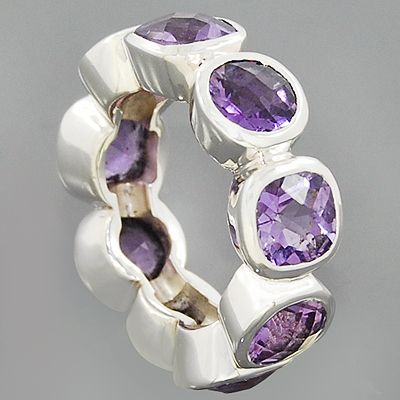 Exquisite Purple Amethyst Gemstone Solid 925 Sterling Silver Ring Size 