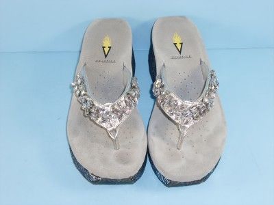 Volatile Rock Candy 8 M Silver Rhinestone Platform Thongs Sandals 