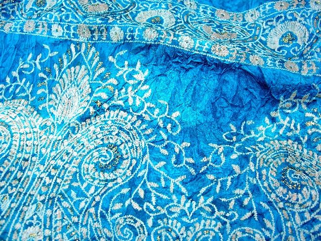 Bollywood dupatta belly dance veil blue gold crinkle  