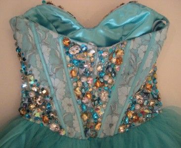 Terani Couture P192 Aqua SIZE 2 short Baby Doll Cocktail Dress  