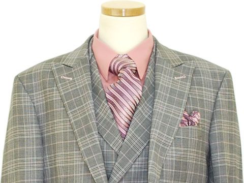 TAYION~MAUVE/BLACK PLAID 140S WOOL VESTED SUIT~SZ 48L  