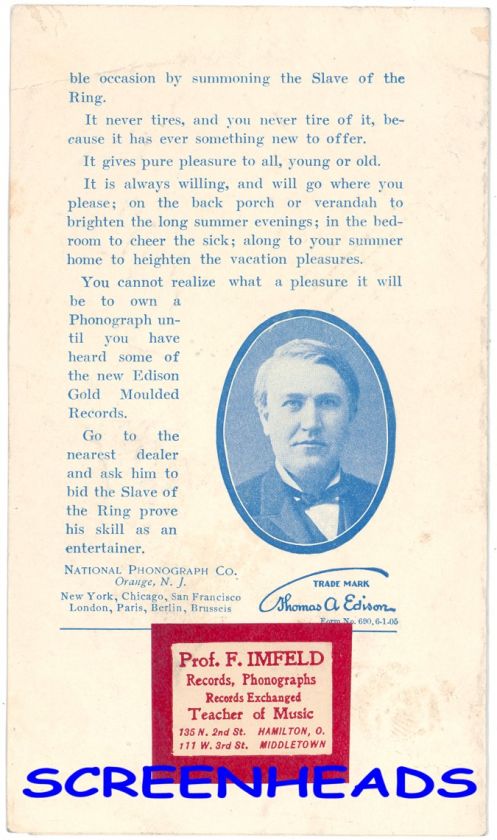 THOMAS EDISON PHONOGRAPH ADVERTISING BROCHURE  