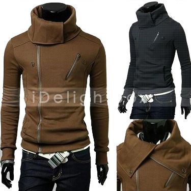 Mens Casual Hoodies Korean Double Zipper Lapel Style  