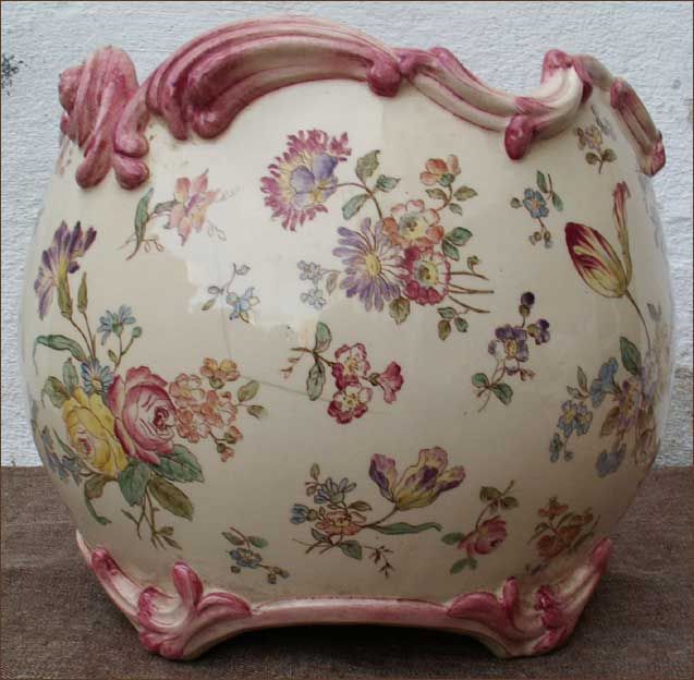 Antique Jardiniere FlowerPot French Majolica Longchamp 1880  