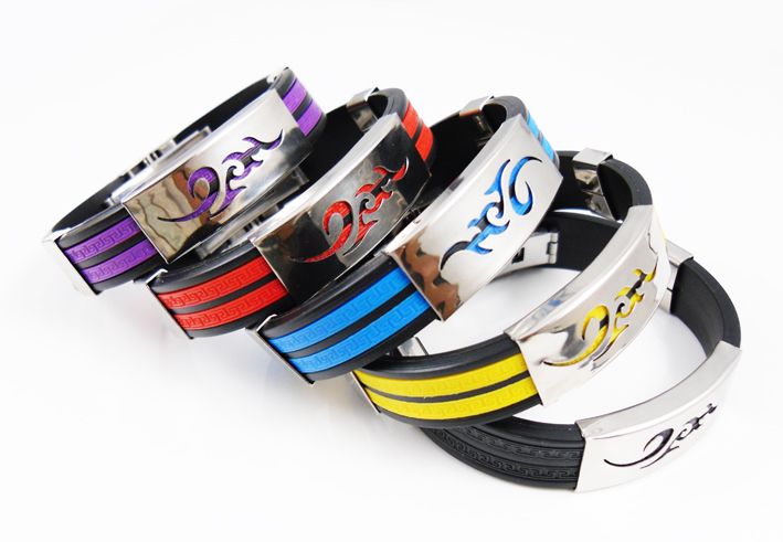 Mens Tribal Tattoo Wristband Stainless Steel Cuff Bracelet 5 Colours 