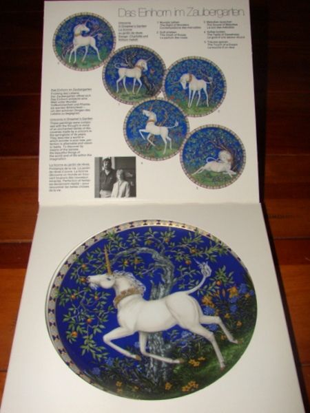 UNICORNS IN DREAMERS GARDEN PLATE HALLETT LIMITED ED 1 BLUE FANTASY 