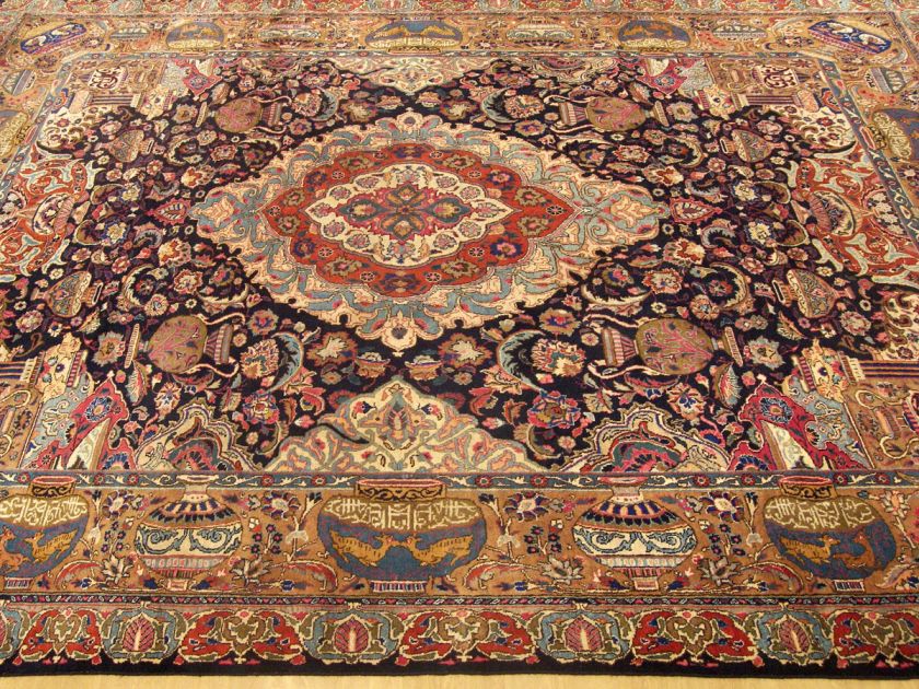 9x12 Handmade Signed Persian Archaeological Kashmar Wool Rug Excllent 