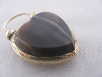   VICTORIAN BANDED AGATE 15ct GOLD HEART CHARM BRACELET PADLOCK LOCKET