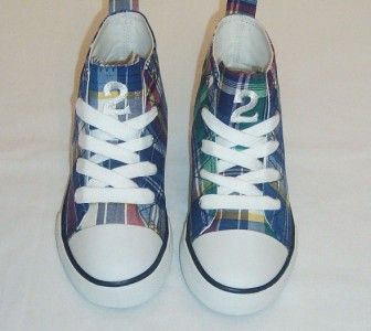 RALPH LAUREN POLO HI TOP PLAID MADRAS SHOES SIZE 10 NWB  