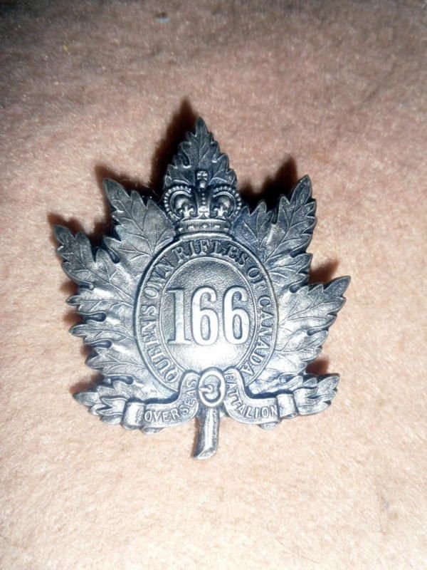 166th Battalion (Toronto) CEF Cap Badge, White Metal  