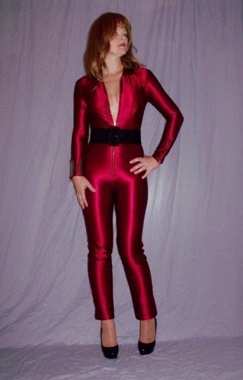 VTG spandex JUMPSUIT sci fi E Gray DISCO bodysuit pants Wine SHINY XS 