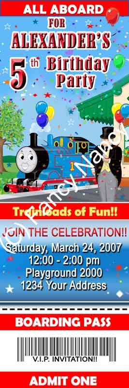 THOMAS THE TANK ENGINE TRAIN TICKET BIRTHDAY PARTY INVITATIONS CUSTOM ...