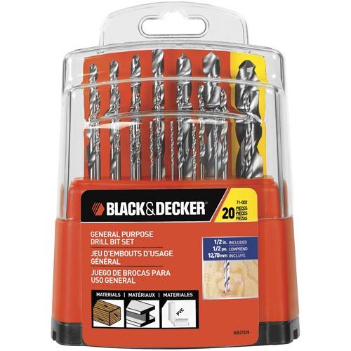 Black & Decker 20 Piece General Purpose Drill Bit Set 71 002  