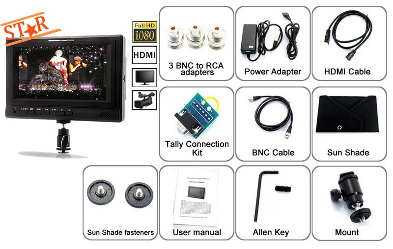 HD HDMI 7 Inch On Camera Video Cam Field DSLR LCD Monitor w/ Sony V 