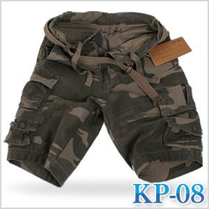 Mens Vintage Short Cargo Belted Military Pants  