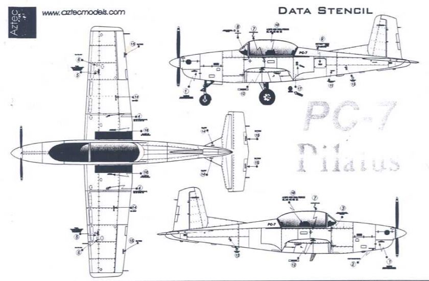   decal set pc 7 pilatus company aztec decals stock number 72 esp scale