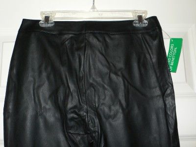 Benetton Black Pleather Faux Leather Pants NWT 46 10  