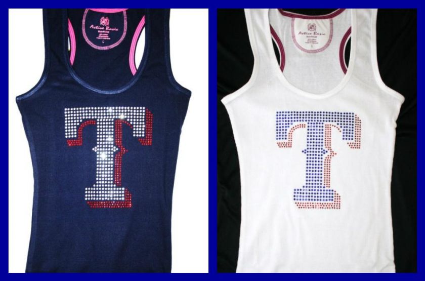 Studded Texas Rangers Bling Jersey Tank Top Tee T Shirt LONG SLEEVE 