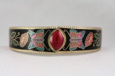   Costume Jewelry Gold Tone Butterfly Floral Enamel Cloisonne Bracelet