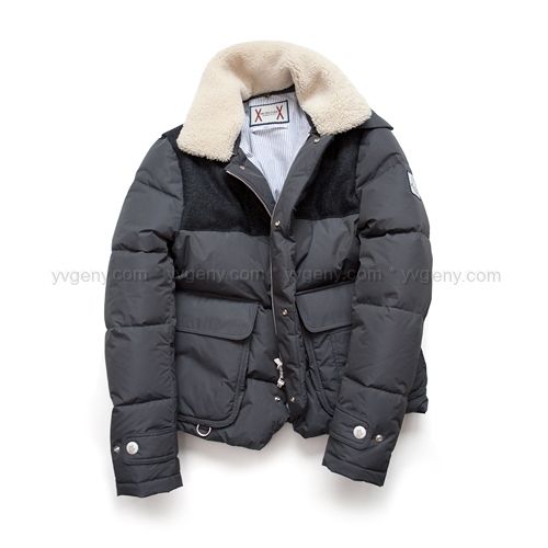 MONCLER GAMME BLEU by THOM BROWNE POLYESTER & TWEED SHEARLING COLLAR 